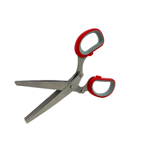 Tesoura de Cozinha para Temperos 5 Lâminas Aço Inox - Vermelha