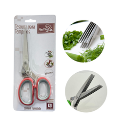 Tesoura de Cozinha para Temperos 5 Lâminas Aço Inox - Vermelha - 5
