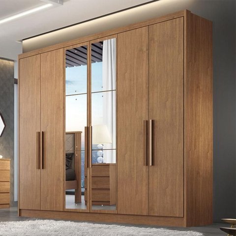 Guarda Roupa Casal Ambiente Linea 6 Portas 4 Gavetas Cumaru 23 com Espelho – Novo Horizonte