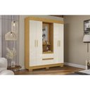 Ver imagem 1 de Guarda Roupa Solteiro 4 Portas e 2 Gavetas C/ 1 Espelho Isabely Nature/off White - Acp