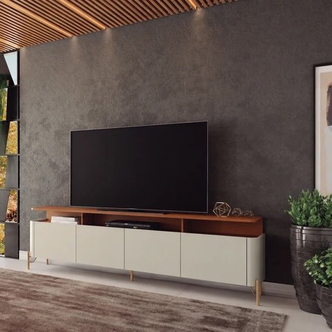 Rack Bend 180 cm Porta Lisa Incolar Luna e Cedro com Pé Dourado