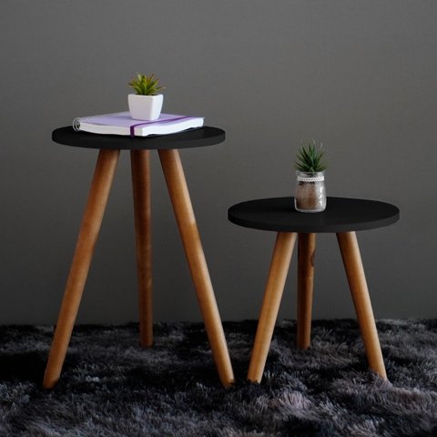 Kit 2 Conjunto de Mesas Canto e Apoio 45x40 50x45 Mdf (preto)