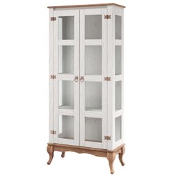 Cristaleira em Madeira Maciça com 2 Portas Branco Envelhecido - 1