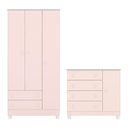 Ver imagem 1 de Jogo de Quarto Doce Sonho Guarda Roupa 3 Portas e Cômoda 1 Porta Rosa Acetinado com Pés - Qmovi