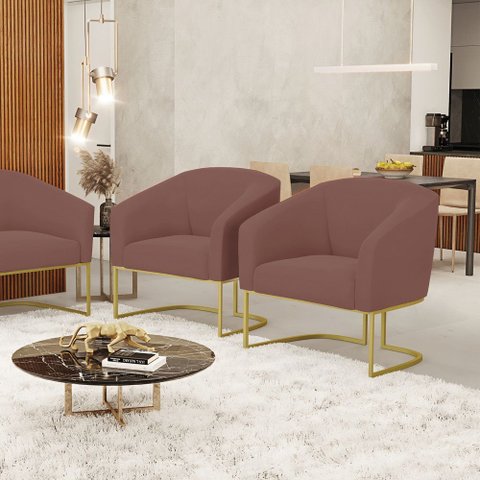 Cadeira Sala de Jantar Base Industrial Dourado Kit 2 Stella Veludo D03 - D’Rossi