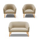 Ver imagem 1 de Kit 01 Namoradeira 02 Lugares e 02 Poltronas Stella Suede Pés Palito Castanho - D’Rossi - Marrom Rat