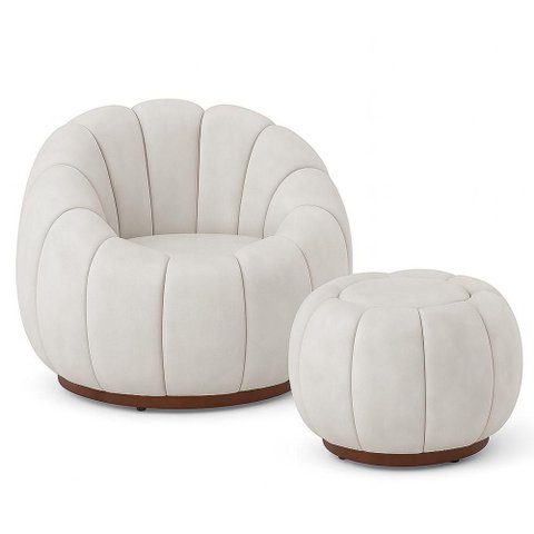 Poltrona Decorativa Orgânica Fixa com Puff Nuvem Veludo Natural Confortável Loja Sheep