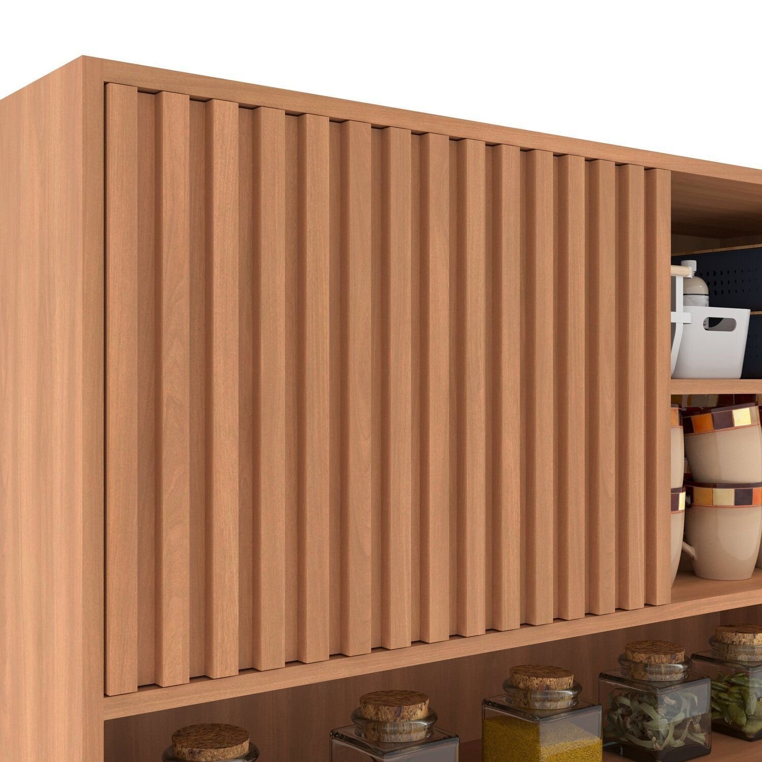 Cozinha Compacta com Porta Ripada 2 Gavetas Melissa Marrom/Freijó