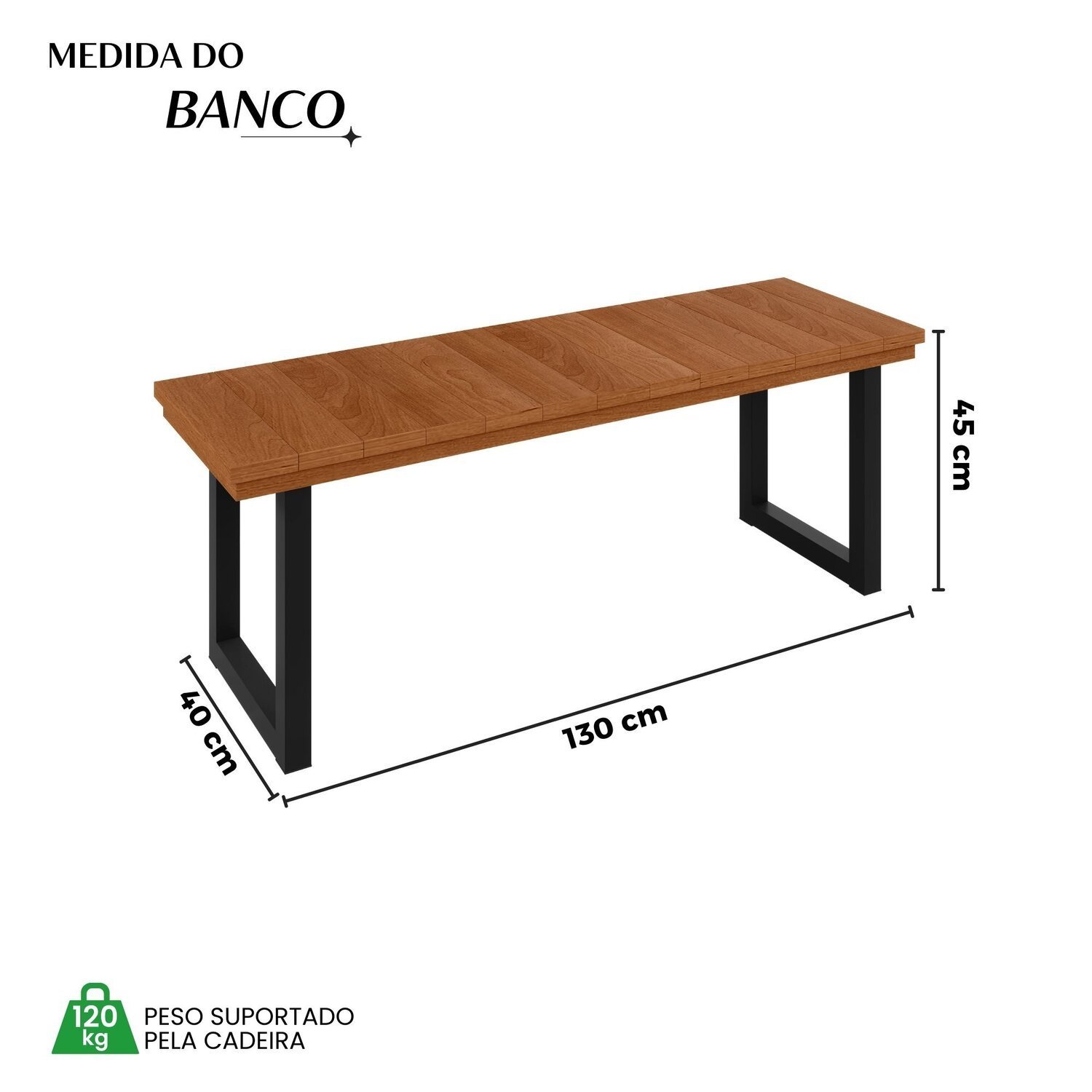 Banco Madeira Maciça 130cm Capri 130cm X 45cm X 40cm - 3