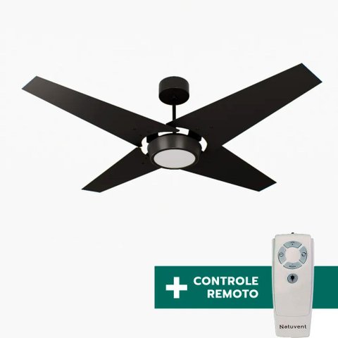 Ventilador de Teto Com Controle Remoto Natuvent Callis Led 4 Pás Madeira Preto 4000k Branco Neutro