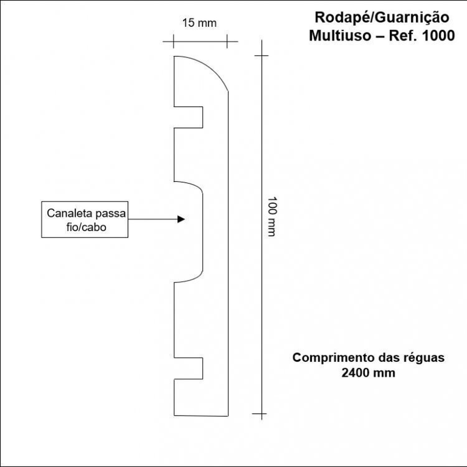 Kit com 10 Barras Rodapé Mdf Tradicional 2400mmx15mmx10cm Moldufama 24m - 2