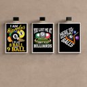 Ver imagem 1 de Kit 3 Quadros Decorativos Sinuca Bilhar 45x34cm - com Vidro:madeira Branca