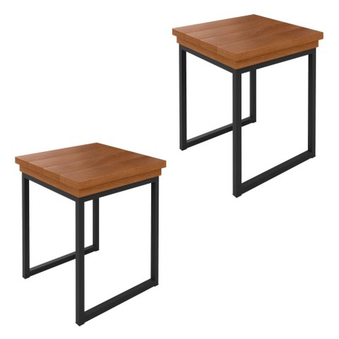 Kit 2 Bancos Industrial em Madeira Maciça 40x40cm Capri Marrom Preto/Marrom