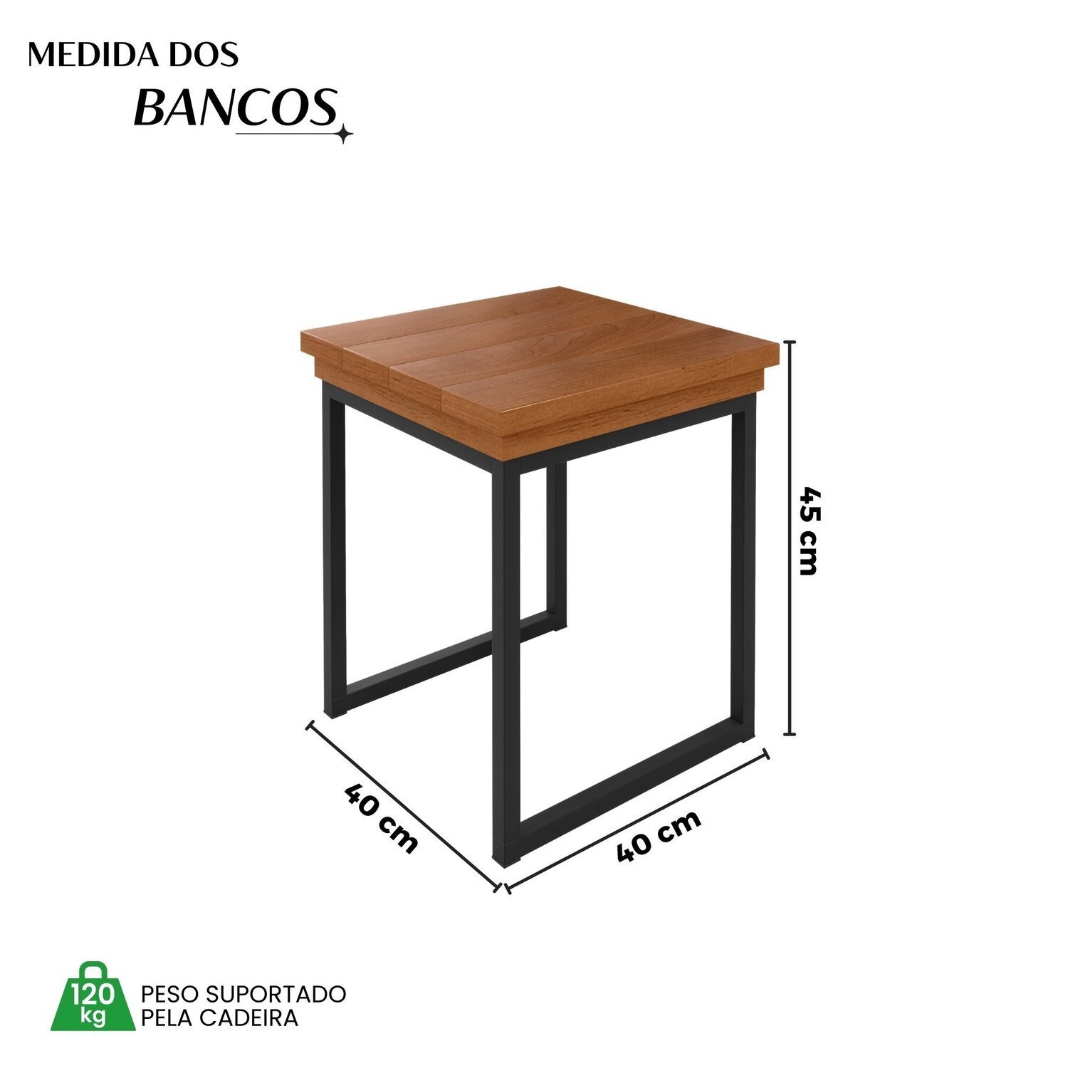 Kit com 02 Bancos Madeira Maciça 40x40cm Capri - 3