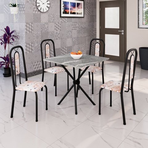 Conjunto Sala de Jantar com 4 Cadeiras Lívia Preto/Bege