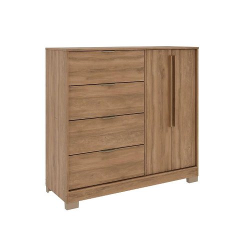 Cômoda Quarto Alta 125cm X 118,5cm com 2 Portas e 4 Gavetas Cor:freijó