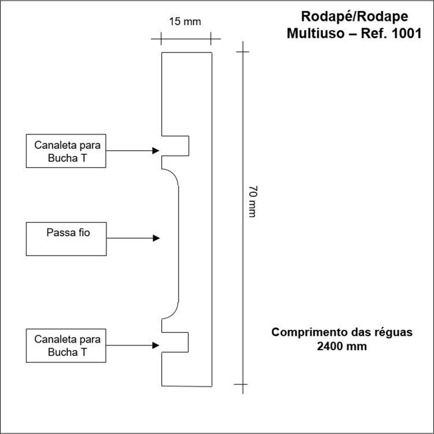 Kit com 10 Barras Rodapé de Mdf 10cm X 15mm X 2,40m Guarnição Lisa Moldufama 1001 24m - 3