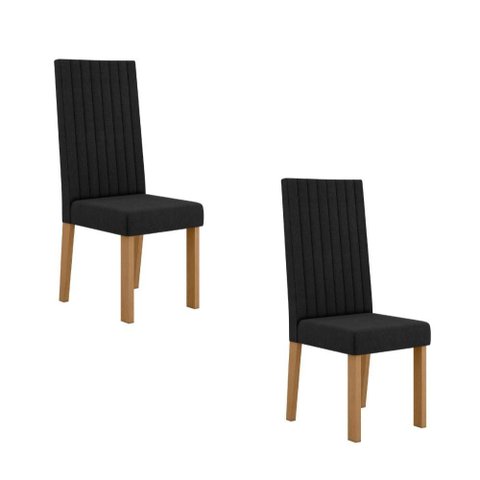 Kit 2 Cadeiras Laura com Encosto – Tecido Veludo Suede Bordado Estrutura 100% Mdf Mel/preto –