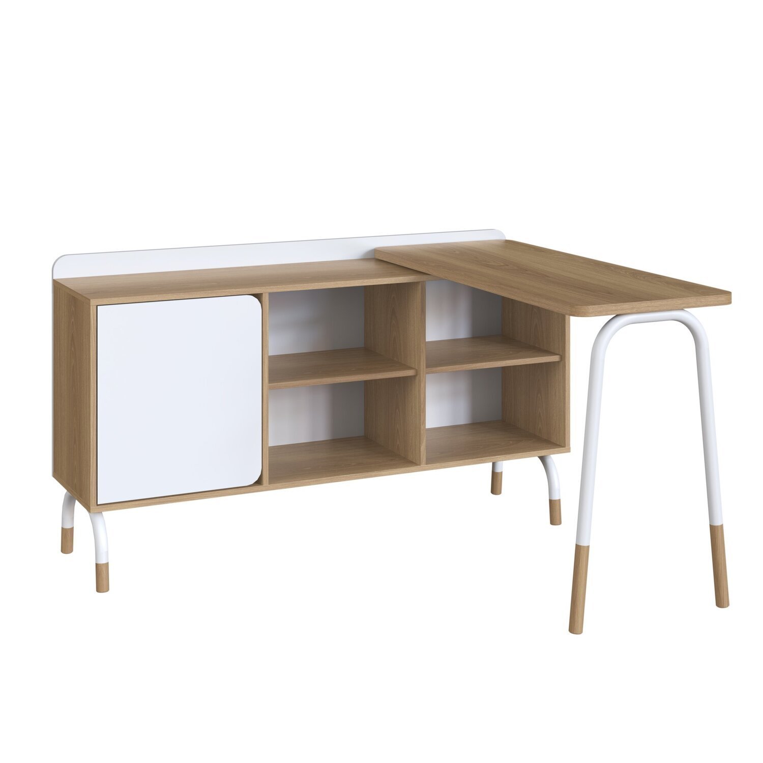 Kit Mesa Escrivaninha Giratória 111cm e Balcão Credenza 1 Gav 1 Porta 136cm Home Office Flexus - 5