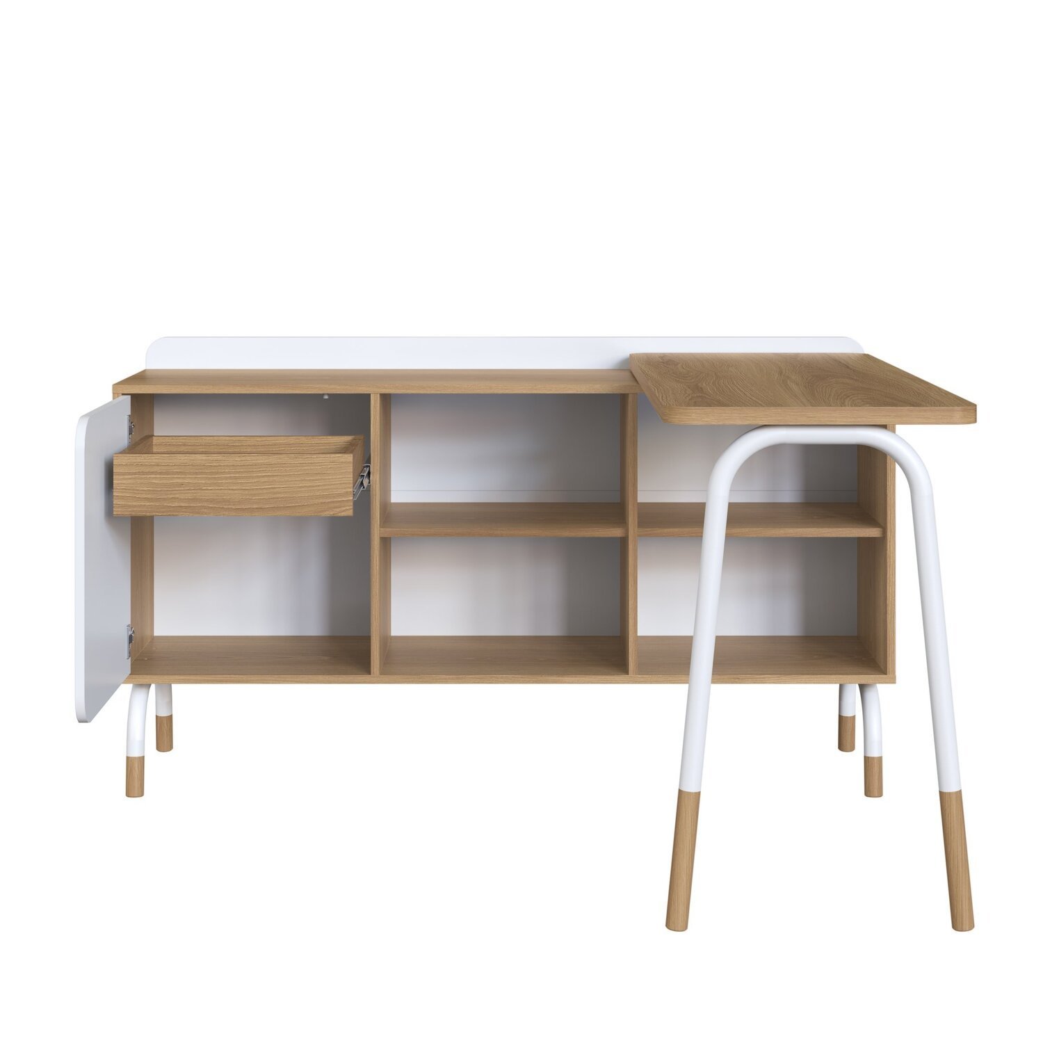 Kit Mesa Escrivaninha Giratória 111cm e Balcão Credenza 1 Gav 1 Porta 136cm Home Office Flexus - 2