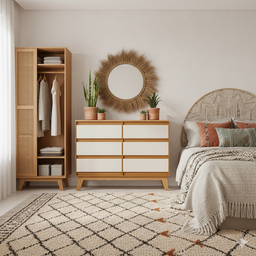 Cômoda para Quarto Luxo Londres com 6 Gavetas - Nature/off White - 8 Cômoda para Quarto Luxo Londres com 6 Gavetas - Nature/off White - 8