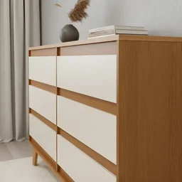 Cômoda para Quarto Luxo Londres com 6 Gavetas - Nature/off White - 2 Cômoda para Quarto Luxo Londres com 6 Gavetas - Nature/off White - 2