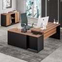 Ver imagem 3 de Conjunto 2 Peças com Mesa Escritório em L 150x150 cm e Armário Multiuso Baixo Marrom Preto