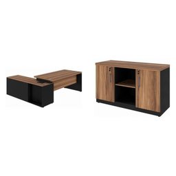 Kit 2 Peças com Mesa Escritório em L 150x150 Cm e Armário Multiuso Baixo - 2