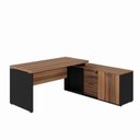 Ver mais imagens de Conjunto 2 Peças com Mesa Escritório em L 150x150 cm e Armário Multiuso Baixo Marrom Preto