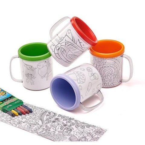 Caneca Infantil Laranja Porta Fotos e Desenhos Para Colorir