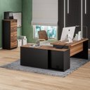 Ver imagem 3 de Conjunto 2 Peças com Mesa Escritório em L 150x150cm com Armário Gaveteiro Arquivo Marrom Preto
