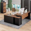 Ver imagem 1 de Conjunto 2 Peças com Mesa Escritório em L 150x150cm com Armário Gaveteiro Arquivo Marrom Preto