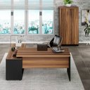 Ver imagem 3 de Conjunto 2 Peças com Mesa Escritório em L 150x150cm e Armário Multiuso Alto Marrom Preto