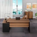 Ver imagem 7 de Conjunto 2 Peças com Mesa Escritório em L150X150CM e Armário Multiuso Baixo com Chave Marrom Preto