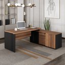 Ver mais imagens de Conjunto 2 Peças com Mesa Escritório em L150X150CM e Armário Multiuso Baixo com Chave Marrom Preto