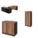 Ver imagem 2 de Conjunto 3 Peças com Mesa Escritório em L 150x150cm, com Armário Multiuso Baixo com Chave e Alto Marrom Preto