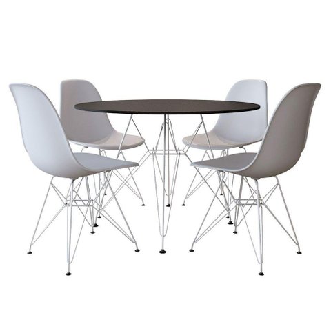 Conjunto De Jantar Tampo Redondo 110Cm Com 4 Cadeiras Brancas Base De Ferro Branco Cor: Branco
