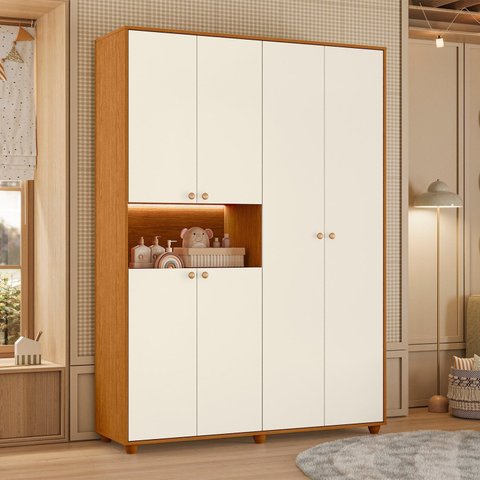 Guarda-Roupa Infantil 6 Portas Vittoria Marrom/Cinamomo/Off White
