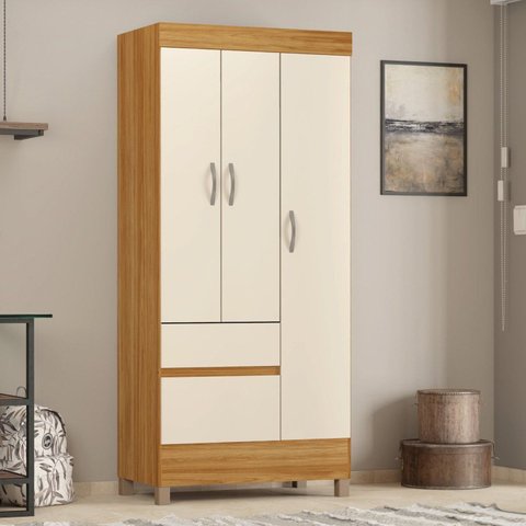 Guarda-Roupa Solteiro 3 Portas 2 Gavetas 3 Prateleiras Wind