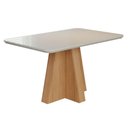 Ver imagem 1 de Mesa Multiuso Cozinha Maitê C/ Tampo Madeirado C/ Vidro Canto Curvo 130x80cm Nature/off White -