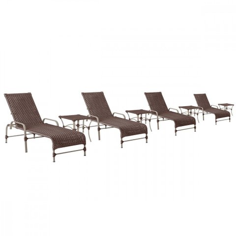 4 Espreguiçadeiras Catar e 4 Mesas Garden Corda Náutica Cor Fendi Trama Original