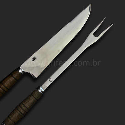 Conjunto Garfo e Faca Anita Garibaldi Sg em Aço Inox com Estojo de Madeira Nobre:8'' (20cm)