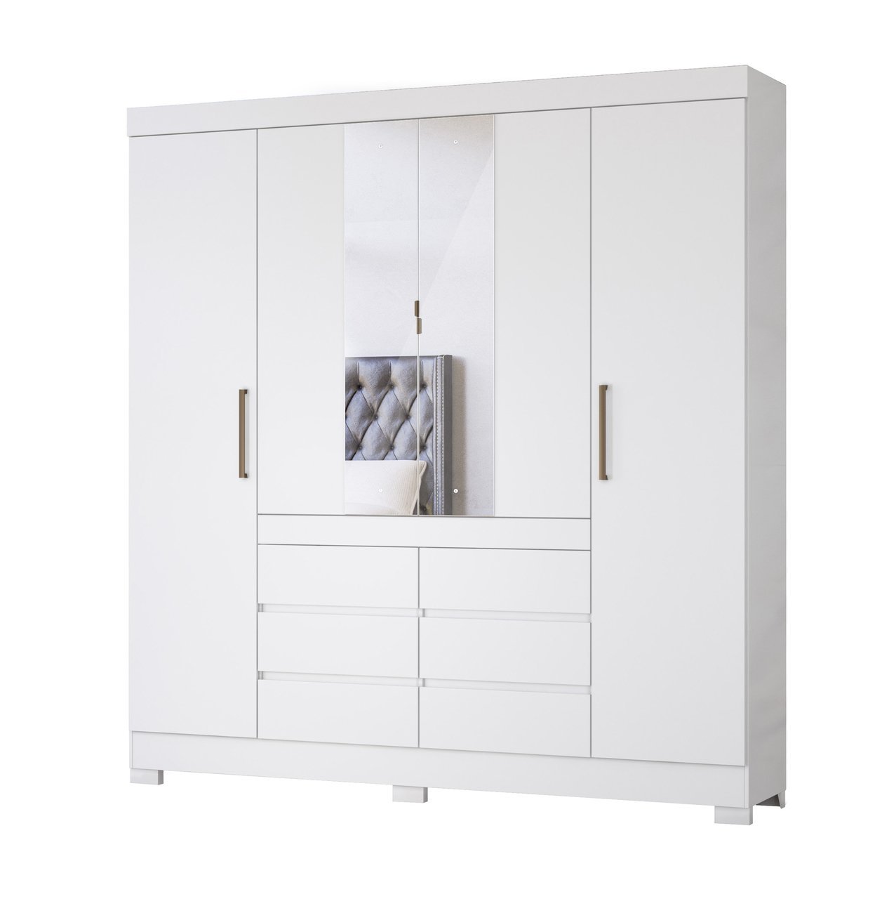 Guarda-roupa Casal 4 Portas Cádis com Espelho na porta Central Demóbile Branco - Demóbile