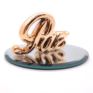 Palavra Paz Rosé Decorativa Enfeite Com Bandeja Espelhada