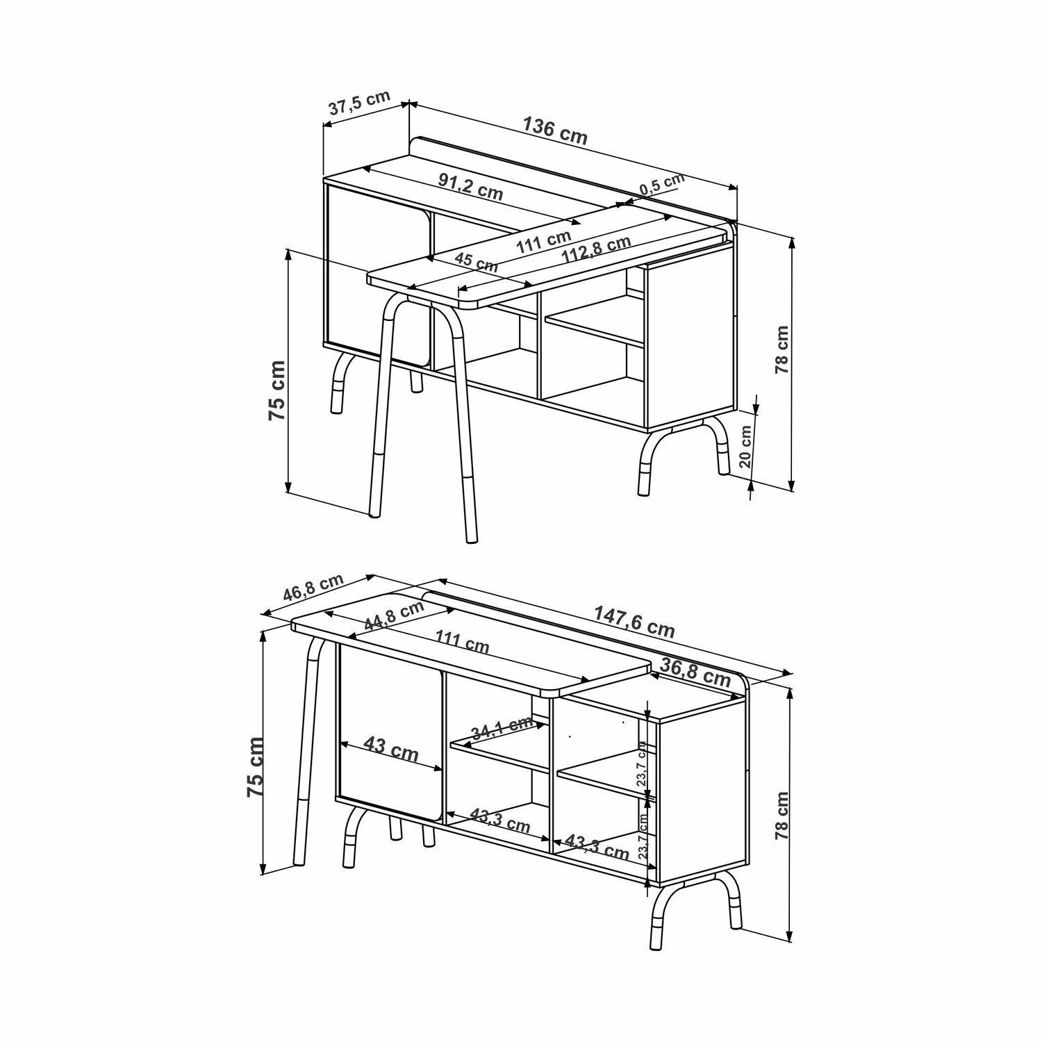 Kit Mesa Escrivaninha Giratória 111cm e Balcão Credenza 1 Gav 1 Porta 136cm Home Office Flexus - 4