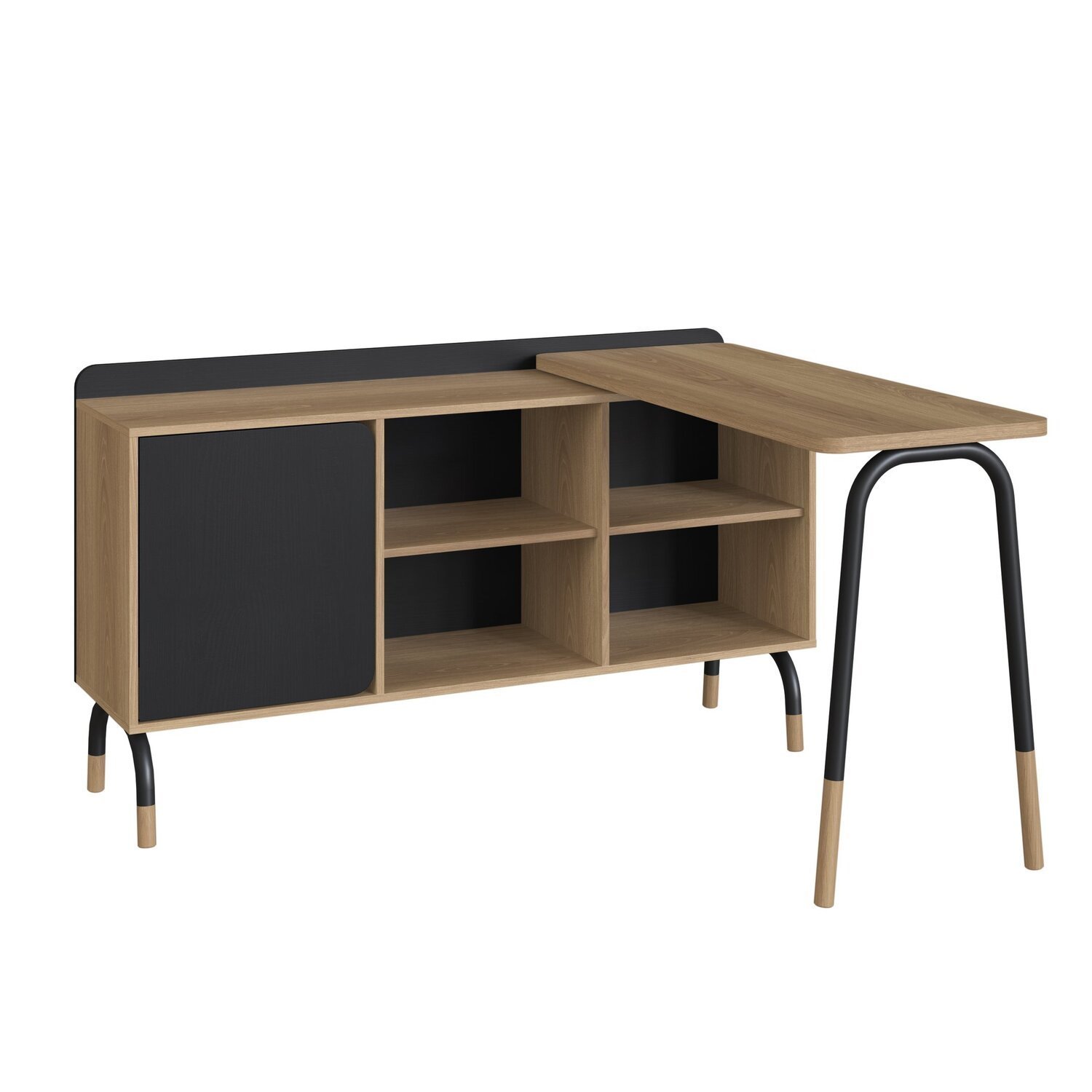 Kit Mesa Escrivaninha Giratória 111cm e Balcão Credenza 1 Gav 1 Porta 136cm Home Office Flexus - 5