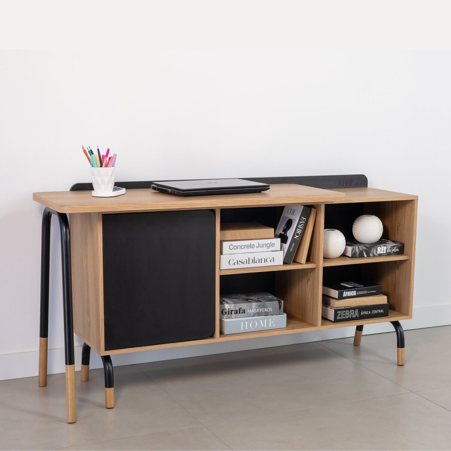 Kit Mesa Escrivaninha Giratória 111cm e Balcão Credenza 1 Gav 1 Porta 136cm Home Office Flexus - 10