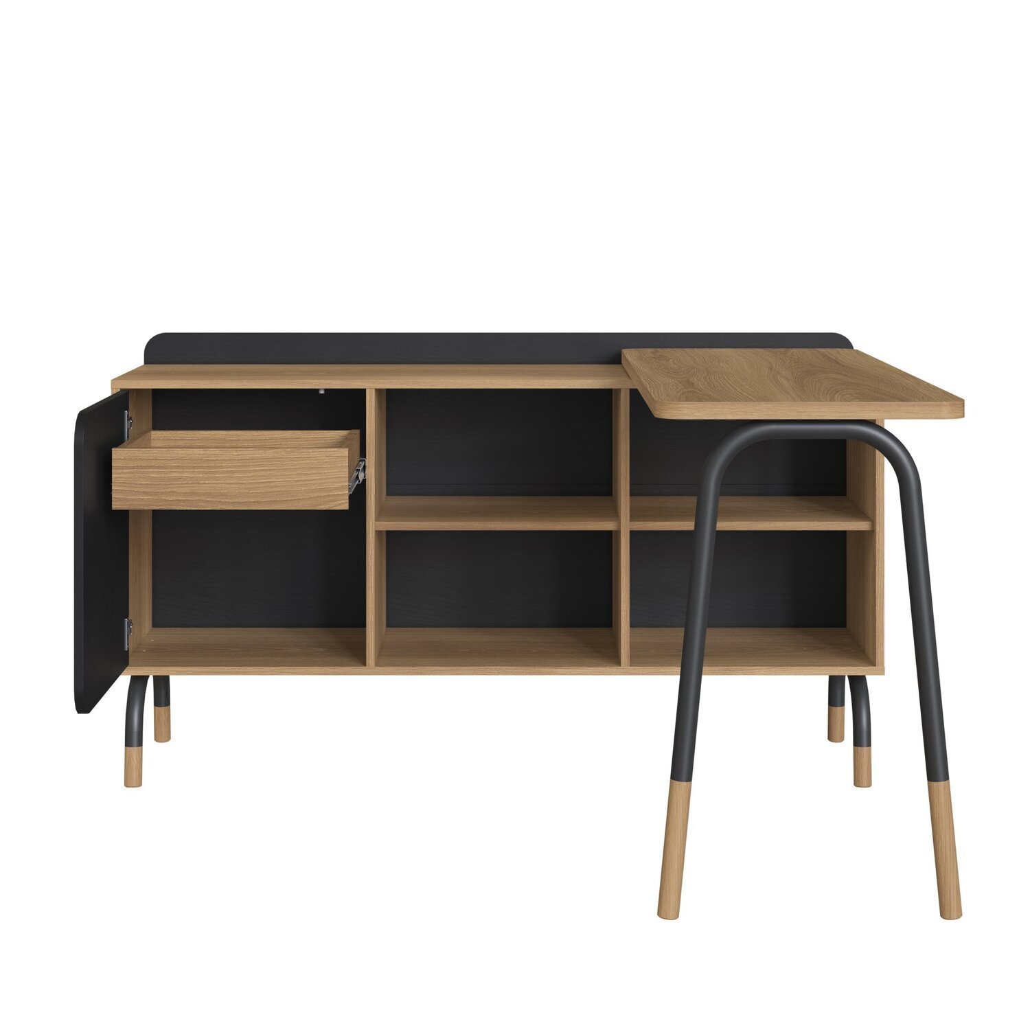 Kit Mesa Escrivaninha Giratória 111cm e Balcão Credenza 1 Gav 1 Porta 136cm Home Office Flexus - 2