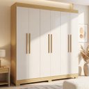 Ver imagem 1 de Guarda-Roupa Casal 6 Portas 2 Gavetas com Pés Barcelona Yescasa Off White/Damasco Offwhite