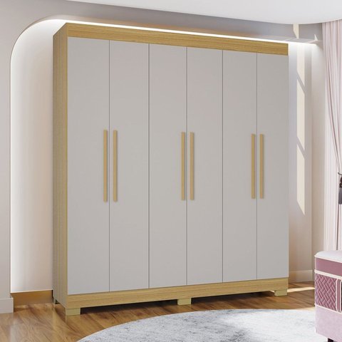 Guarda-Roupa Casal 6 Portas 2 Gavetas com Pés Barcelona Yescasa Off White/Damasco Offwhite